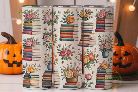 Vintage Books & Roses 20oz Tumbler Wrap Sublimation PixelChick 