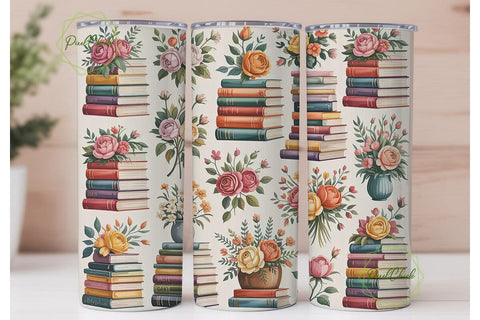 Vintage Books & Roses 20oz Tumbler Wrap Sublimation PixelChick 