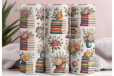 Vintage Books & Roses 20oz Tumbler Wrap Sublimation PixelChick 