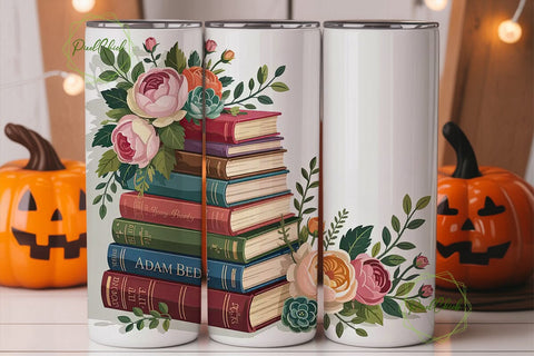 Vintage Books & Roses 20oz Tumbler Wrap Sublimation PixelChick 