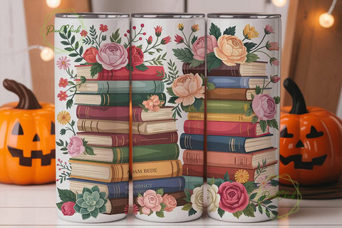 Vintage Books & Roses 20oz Tumbler Wrap Sublimation PixelChick 