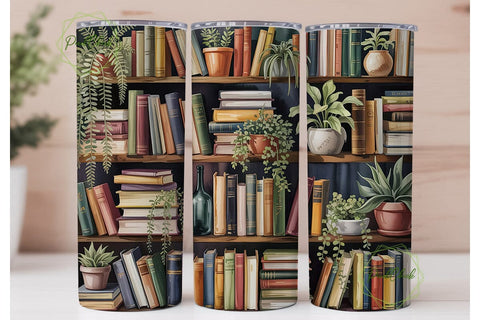 Vintage Bookshelf Plant 20oz Tumbler Sublimation PixelChick 