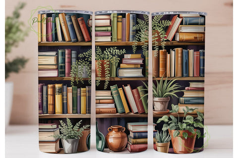 Vintage Bookshelf Plant 20oz Tumbler Sublimation PixelChick 