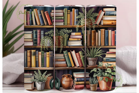 Vintage Bookshelf Plant 20oz Tumbler Sublimation PixelChick 