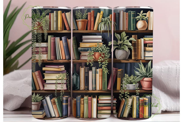 Vintage Bookshelf Plant 20oz Tumbler Sublimation PixelChick 