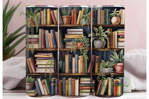 Vintage Bookshelf Plant 20oz Tumbler Sublimation PixelChick 