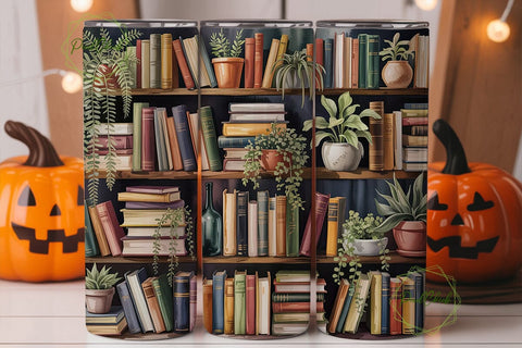 Vintage Bookshelf Plant 20oz Tumbler Sublimation PixelChick 