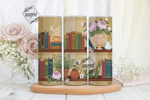Vintage Bookshelf Tea 20oz Tumbler Wrap Sublimation sassyprint 