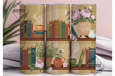 Vintage Bookshelf Tea 20oz Tumbler Wrap Sublimation sassyprint 