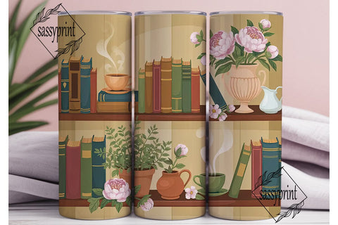 Vintage Bookshelf Tea 20oz Tumbler Wrap Sublimation sassyprint 