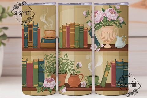 Vintage Bookshelf Tea 20oz Tumbler Wrap Sublimation sassyprint 