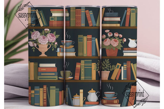 Vintage Bookshelf Tea 20oz Tumbler Wrap Sublimation sassyprint 