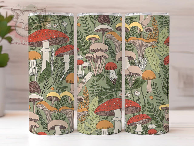 Vintage Botanical Mushroom 20oz Tumbler, Botany Cup Wrap, Botanical Sublimation Design, 20Oz Tumbler Wrap, Rustic Nature Cup, Artistic Mushroom Design, Cottagecore Botanical Tumbler Sublimation Lara' s Designs 