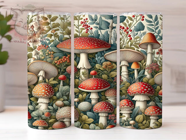 Vintage Botanical Mushroom 20oz Tumbler, Botany Cup Wrap, Botanical Sublimation Design, 20Oz Tumbler Wrap, Rustic Nature Cup, Artistic Mushroom Design, Cottagecore Botanical Tumbler Sublimation Lara' s Designs 