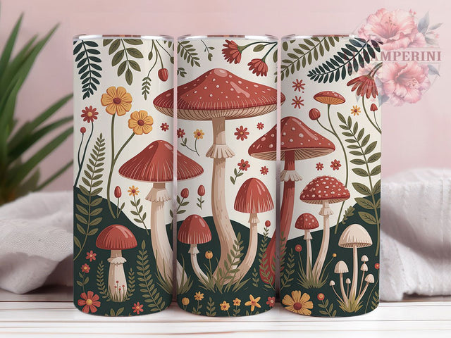 Vintage Botanical Mushroom Tumbler, Vintage Botany Tumbler, Stylish 20oz Wrap, Sublimation Design, Trendy Gift Idea, Rustic Mushroom Wrap, Botanical Floral Tumbler Sublimation Li Zamperini 