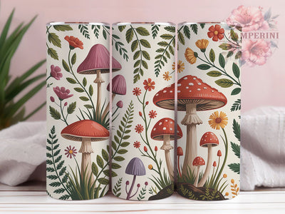 Vintage Botanical Mushroom Tumbler, Vintage Botany Tumbler, Stylish 20oz Wrap, Sublimation Design, Trendy Gift Idea, Rustic Mushroom Wrap, Botanical Floral Tumbler Sublimation Li Zamperini 