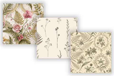 Vintage Botanical Toile Digital Paper, Seamless Antique Floral Pattern Bundle, Printable Scrapbook Paper, Victorian Design Botanical Bundle Digital Pattern FloridPrintables 
