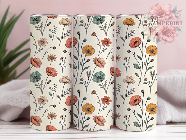 Vintage Botanical Wildflowers 20oz Tumbler, Vintage Botanical, Wildflower Design, 20oz Wrap, Floral Art, Botanical Pattern, Sublimation Tumbler, Elegant Flowers Sublimation Li Zamperini 