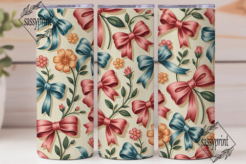 Vintage Bows & Flowers 20oz Tumbler Wrap Sublimation sassyprint 