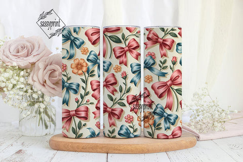 Vintage Bows & Flowers 20oz Tumbler Wrap Sublimation sassyprint 