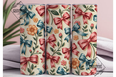 Vintage Bows & Flowers 20oz Tumbler Wrap Sublimation sassyprint 