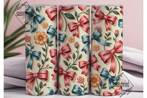 Vintage Bows & Flowers 20oz Tumbler Wrap Sublimation sassyprint 