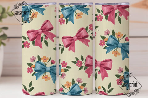 Vintage Bows & Flowers 20oz Tumbler Wrap Sublimation sassyprint 