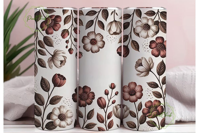 Vintage Brown Floral 20oz Tumbler Wrap Sublimation PixelChick 