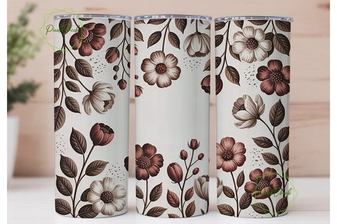 Vintage Brown Floral 20oz Tumbler Wrap Sublimation PixelChick 