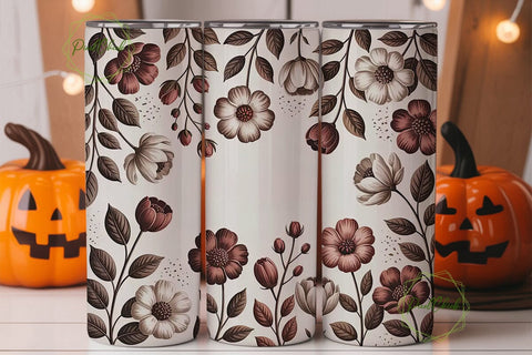 Vintage Brown Floral 20oz Tumbler Wrap Sublimation PixelChick 
