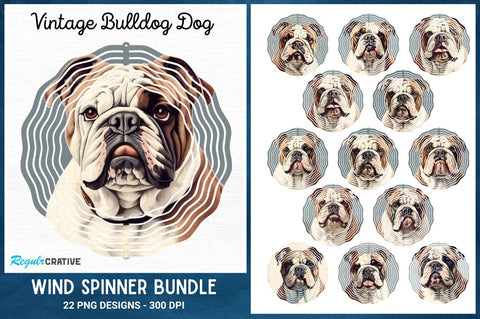 Vintage Bulldog Dog Wind Spinner Bundle Sublimation Regulrcrative 