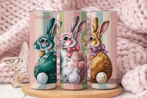 Vintage Bunny Trio 20oz Tumbler Wrap Sublimation DesignSVG 