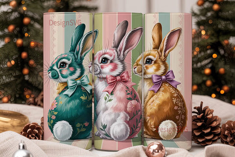 Vintage Bunny Trio 20oz Tumbler Wrap Sublimation DesignSVG 