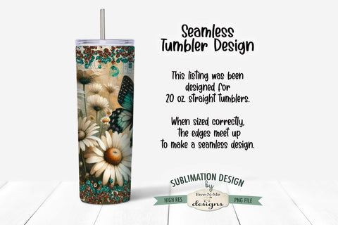 Vintage Butterfly Daisy 20oz Tumbler Wrap - Braver Than You Think Sublimation Ewe-N-Me Designs 
