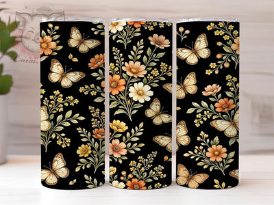 Vintage Butterfly Floral 20oz Tumbler, Butterfly Floral Motif, Vintage Art Design, Elegant Theme, Whimsical Accent, Classic Charm, Sublimation Wrap, 20oz Tumbler Sublimation Lara' s Designs 