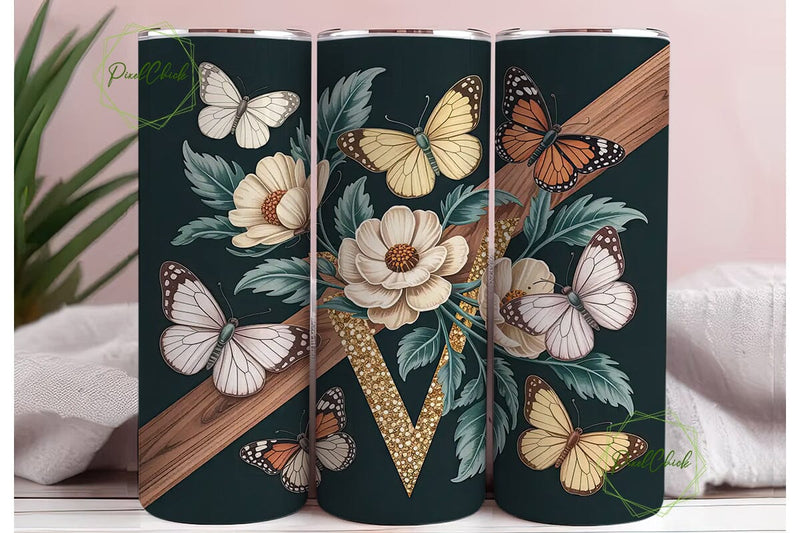Vintage Butterfly Floral 20oz Tumbler Sublimation PixelChick 