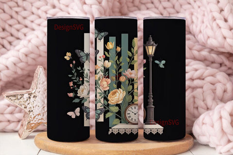 Vintage Butterfly Garden 20oz Tumbler Sublimation DesignSVG 