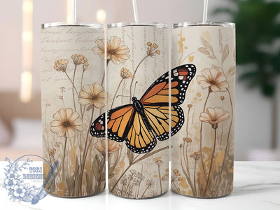 Vintage Butterfly Garden Floral Tumbler, Vintage Floral Tumbler, Collage Flower Wrap, Artistic Butterfly Wrap, Whimsical Garden Wrap, Sublimation Design, Trendy Gift Idea Sublimation ToriDesigns 