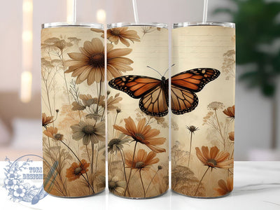 Vintage Butterfly Garden Floral Tumbler, Vintage Floral Tumbler, Collage Flower Wrap, Artistic Butterfly Wrap, Whimsical Garden Wrap, Sublimation Design, Trendy Gift Idea Sublimation ToriDesigns 