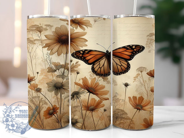 Vintage Butterfly Garden Floral Tumbler, Vintage Floral Tumbler, Collage Flower Wrap, Artistic Butterfly Wrap, Whimsical Garden Wrap, Sublimation Design, Trendy Gift Idea Sublimation ToriDesigns 