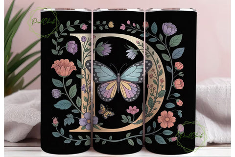 Vintage Butterfly Monogram Tumbler Wrap Sublimation PixelChick 