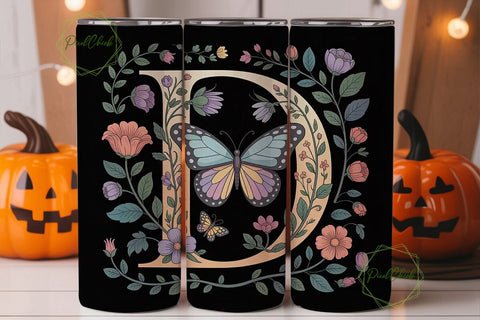 Vintage Butterfly Monogram Tumbler Wrap Sublimation PixelChick 