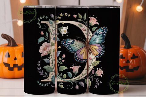 Vintage Butterfly Monogram Tumbler Wrap Sublimation PixelChick 