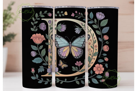 Vintage Butterfly Monogram Tumbler Wrap Sublimation PixelChick 