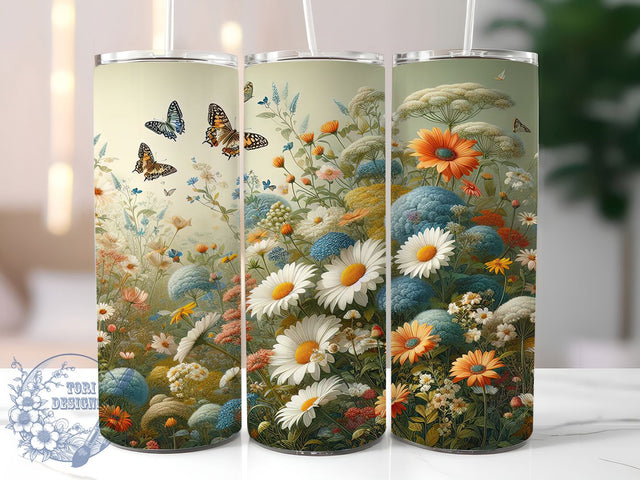 Vintage Butterfly Wildflower Tumbler, Butterfly Wildflower Tumbler, Rustic Botanical Wrap, Artistic Butterfly Wrap, Whimsical Wildflower Wrap, Sublimation Design, Trendy Gift Idea Sublimation ToriDesigns 
