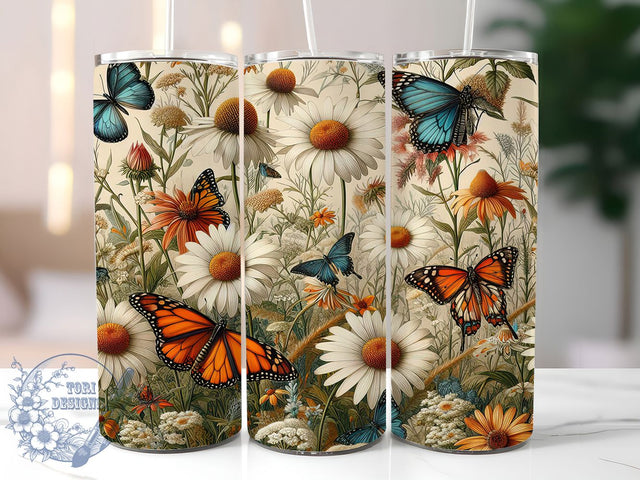 Vintage Butterfly Wildflower Tumbler, Butterfly Wildflower Tumbler, Rustic Botanical Wrap, Artistic Butterfly Wrap, Whimsical Wildflower Wrap, Sublimation Design, Trendy Gift Idea Sublimation ToriDesigns 