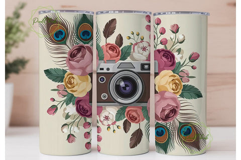 Vintage Camera & Feathers 20oz Tumbler Sublimation PixelChick 