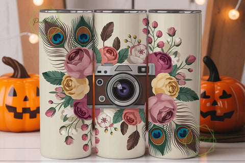 Vintage Camera & Feathers 20oz Tumbler Sublimation PixelChick 