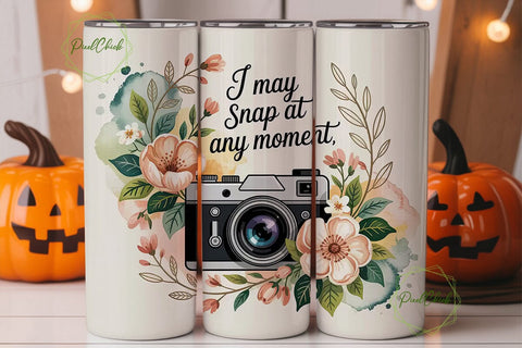 Vintage Camera & Flowers 20oz Tumbler Sublimation PixelChick 