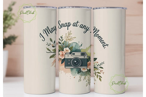 Vintage Camera & Flowers 20oz Tumbler Sublimation PixelChick 